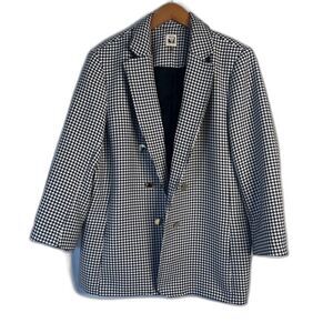 Anne Klein Houndstooth Open Front Gold Button Lined Blazer Jacket Size XL